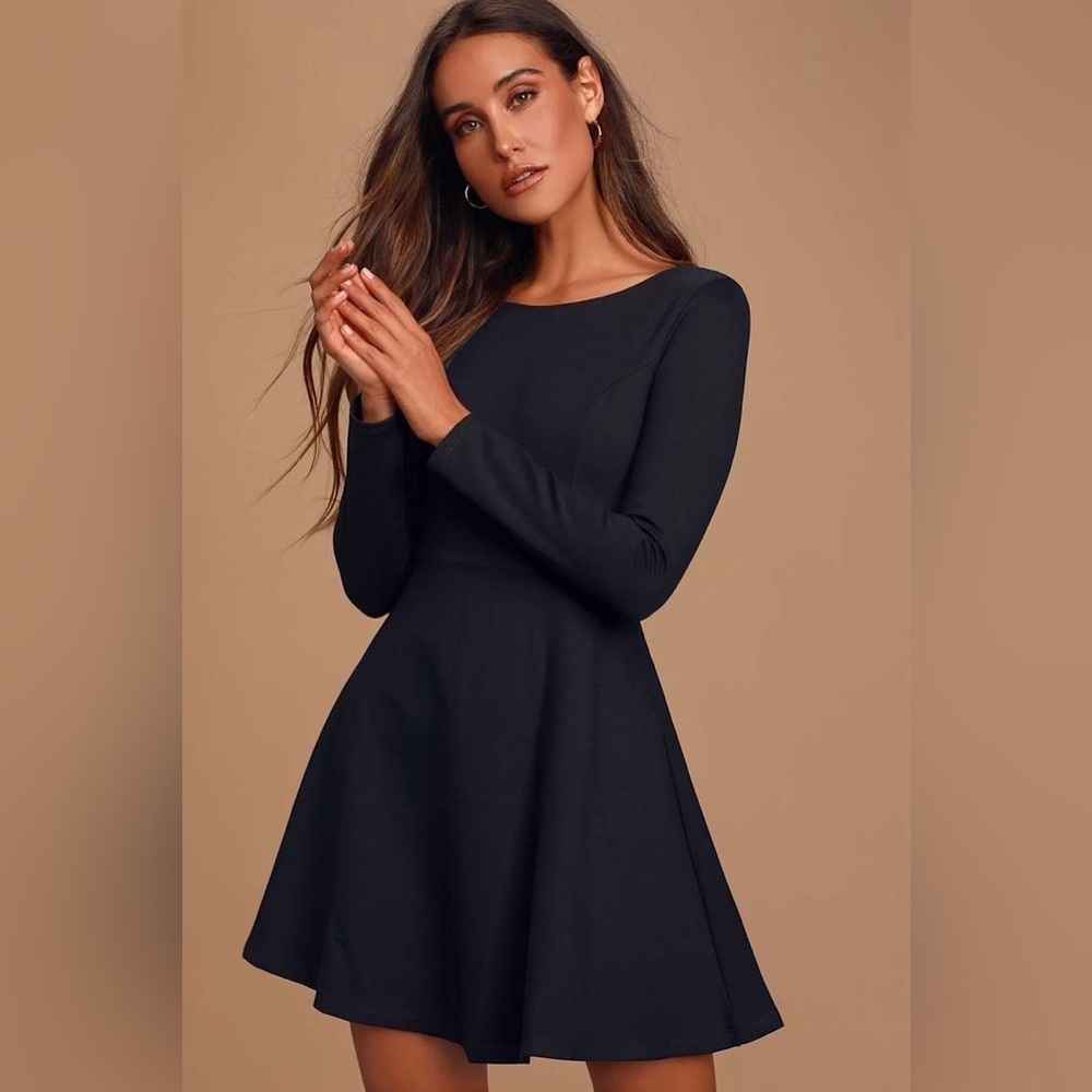 Lulus Forever Chic Black Long Sleeve Dress in black size L